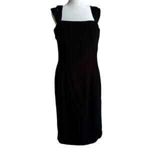 90s Vintage En Francais Dark Green Velvet Square Neck Cocktail Dress | Medium